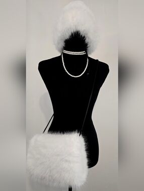 White Faux Fur Hat & Muff Set Winter Glam Soft Girl Aesthetic